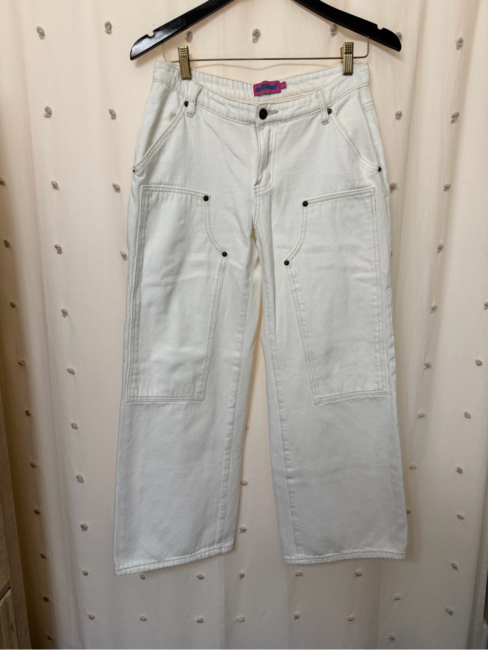 Edikted White Ayla Low Rise Baggy Carpenter Jeans
